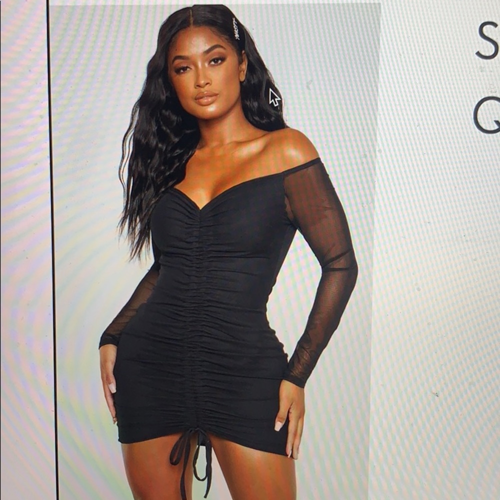 Black mesh sleeve bodycon dress